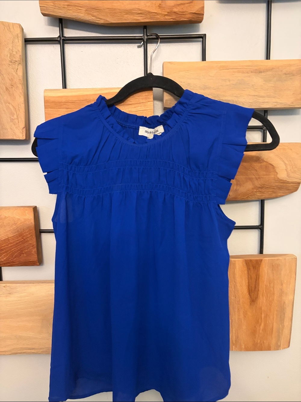 Electric Blue Ruffle-Yoke Sleeveless Blouse - Women's Top